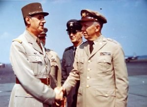 Gen. De Gaulle meeting American generals